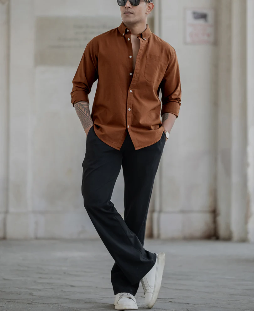 Powerlook Tan Oxford Shirt Cotton