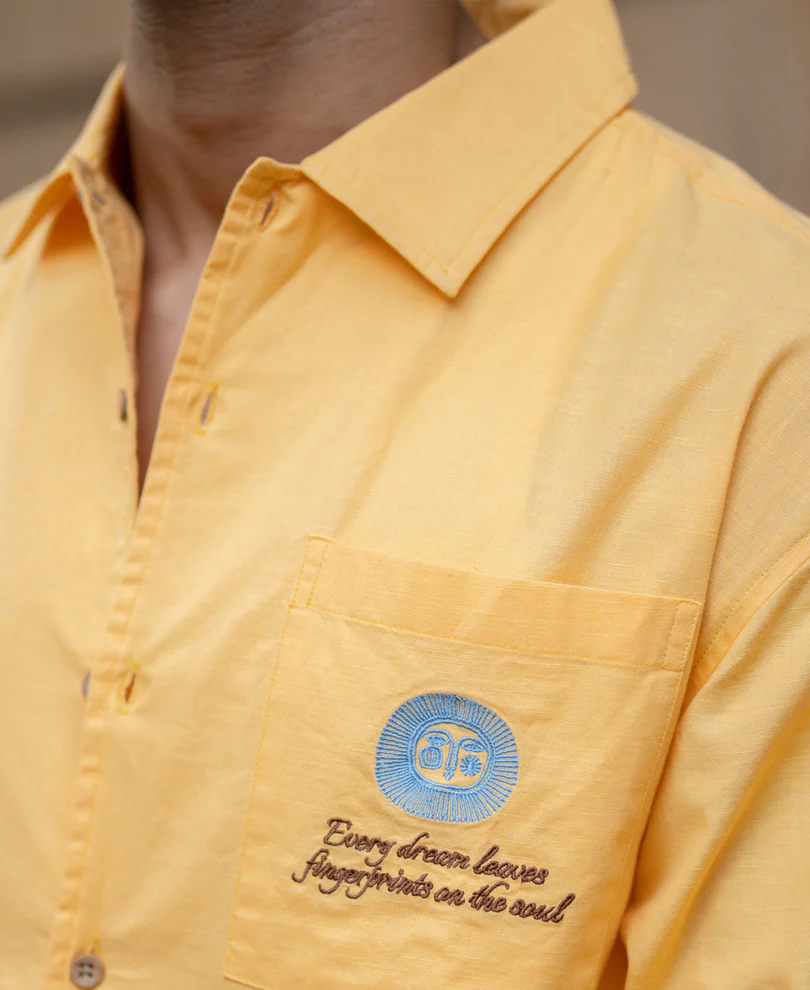 Powerlook Mustard Yellow Embroidered Shirt Cotton
