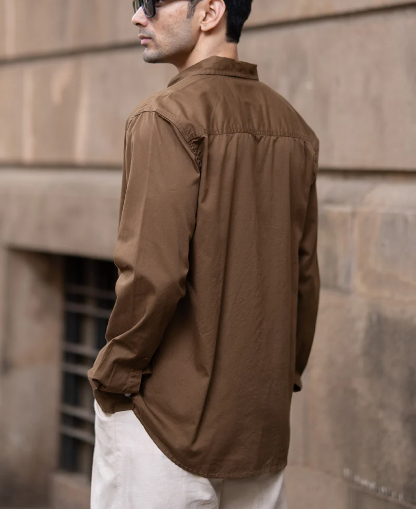 Powerlook Tan Brown Washed Shirt Cotton