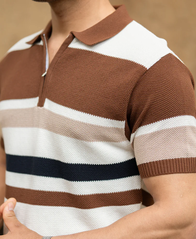 Powerlook Multi Color Stripe Knit T-Shirt Cotton