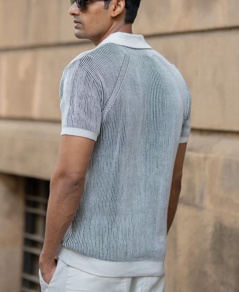 Powerlook Black & White Knit T-Shirt Cotton