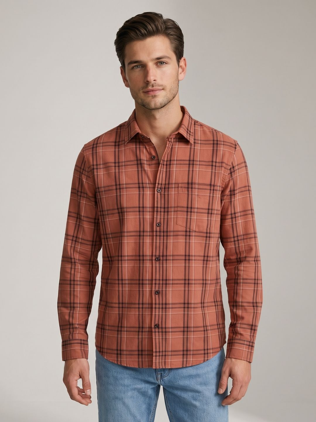 Mokajodi Men's Slim Fit Checks Regular Shirt