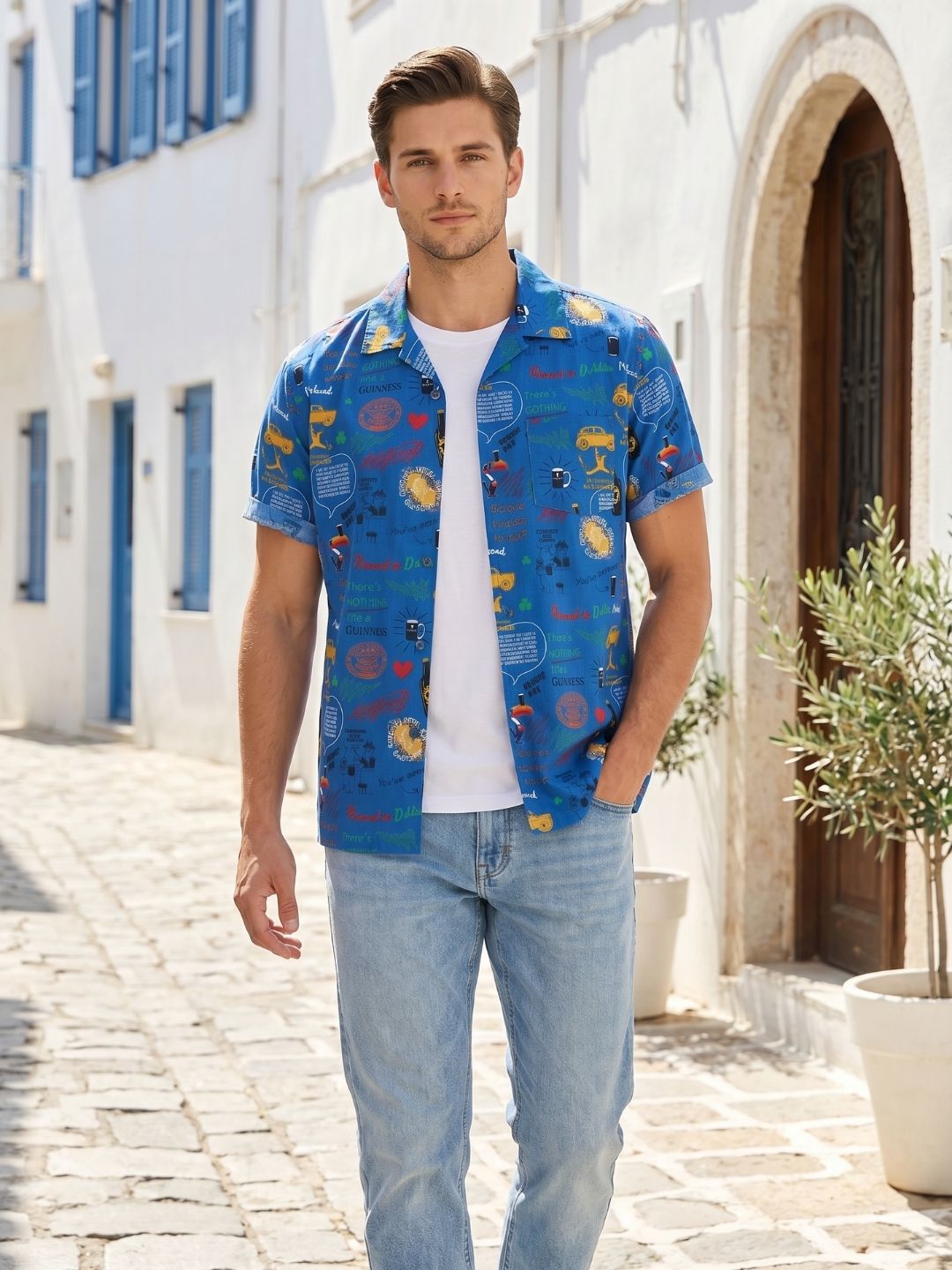 Mokajodi Men's Relaxed Printed Cuban Collar Shirt