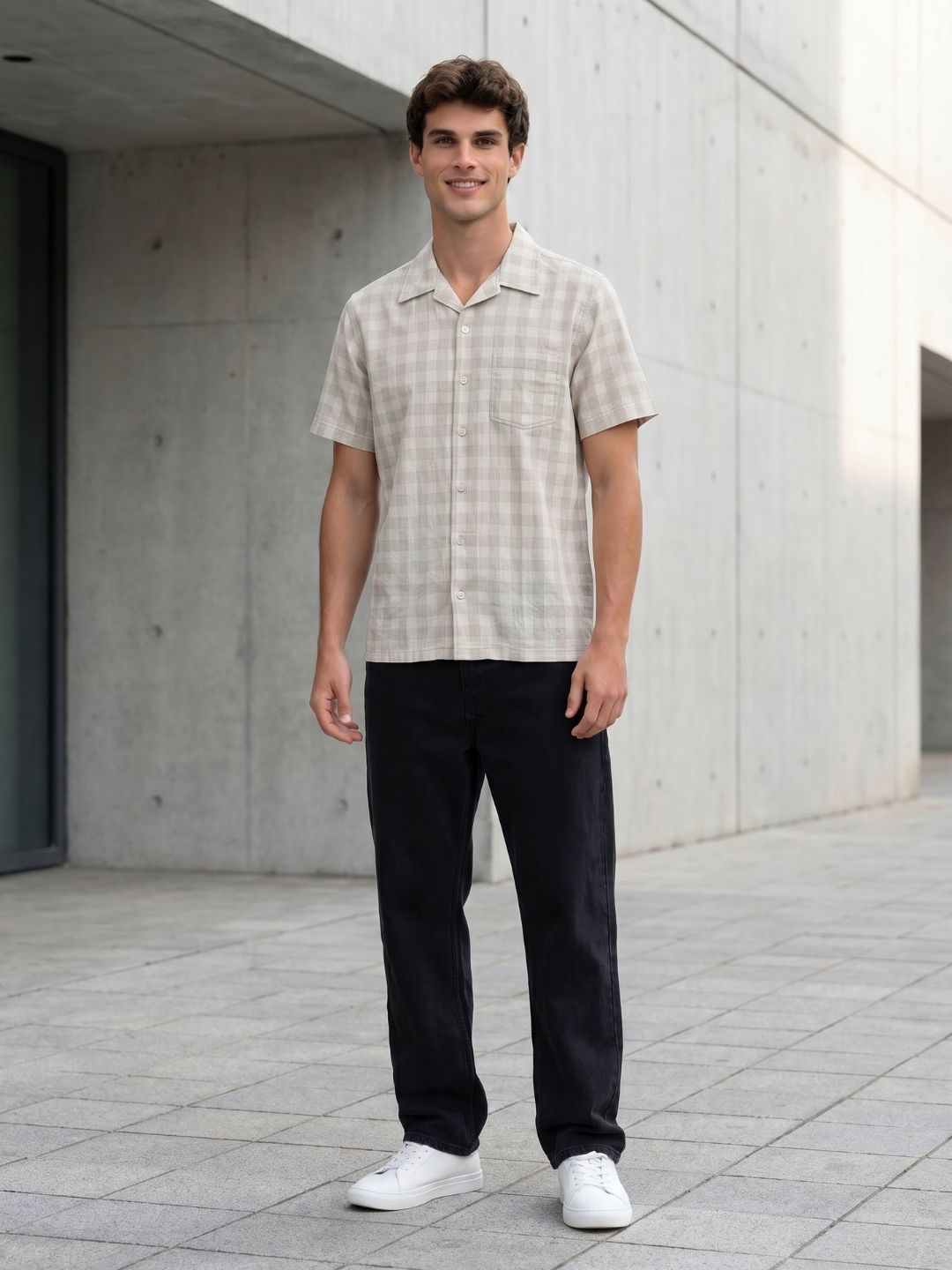 Mokajodi Men's Relaxed Checks Cuban Collar Shirt