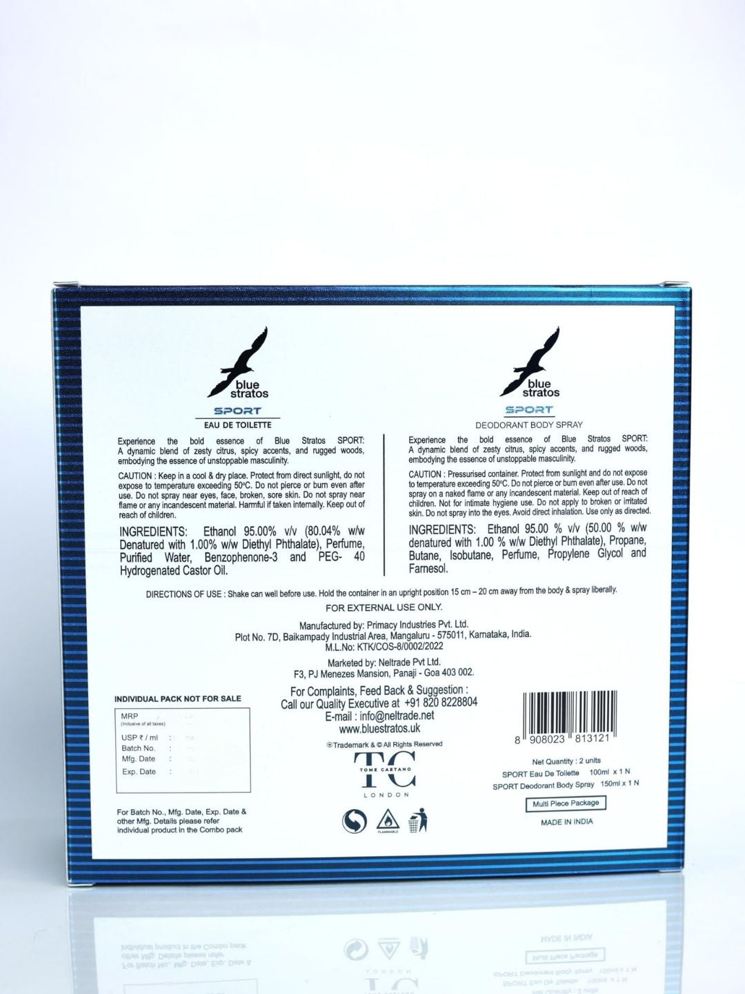Blue Stratos Sport Eau de Toilette with Free Deo (100ml)