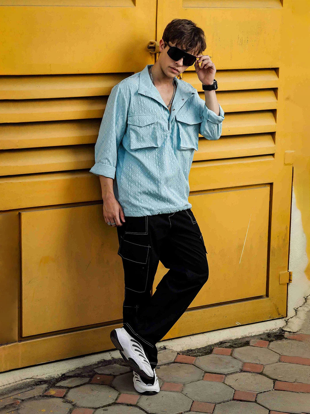 House Of Koala Blue Oversized Jacquard Textured Shacket Pullover