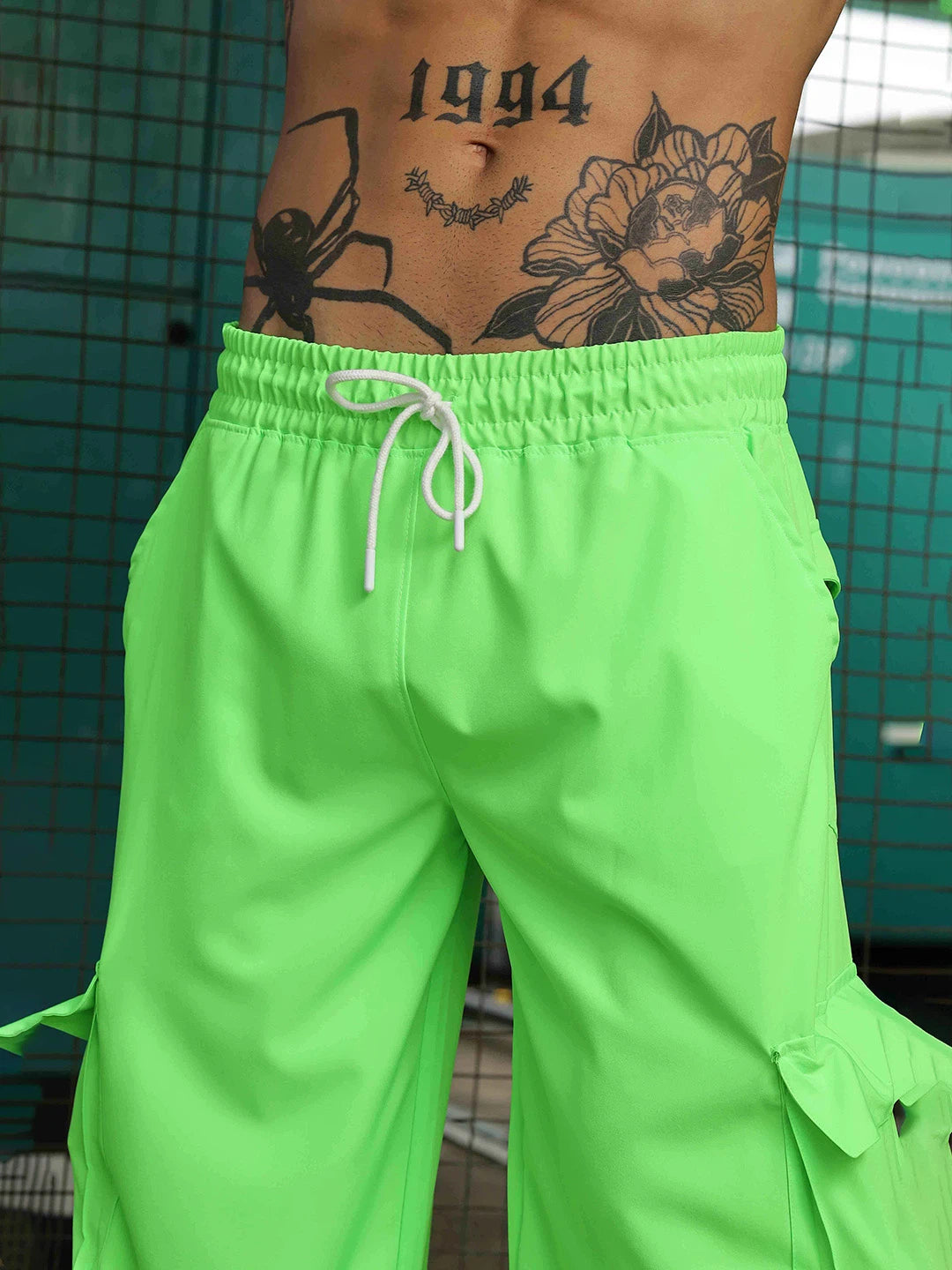House Of Koala Baggy Fit Neon Green Parachute Cargo Trousers