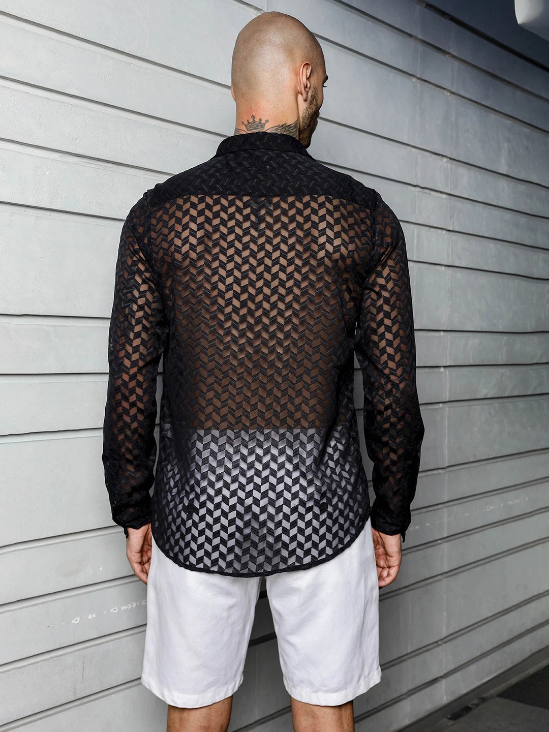 House Of Koala Black Semi Sheer Georgette Relaxed Fit Shirt
