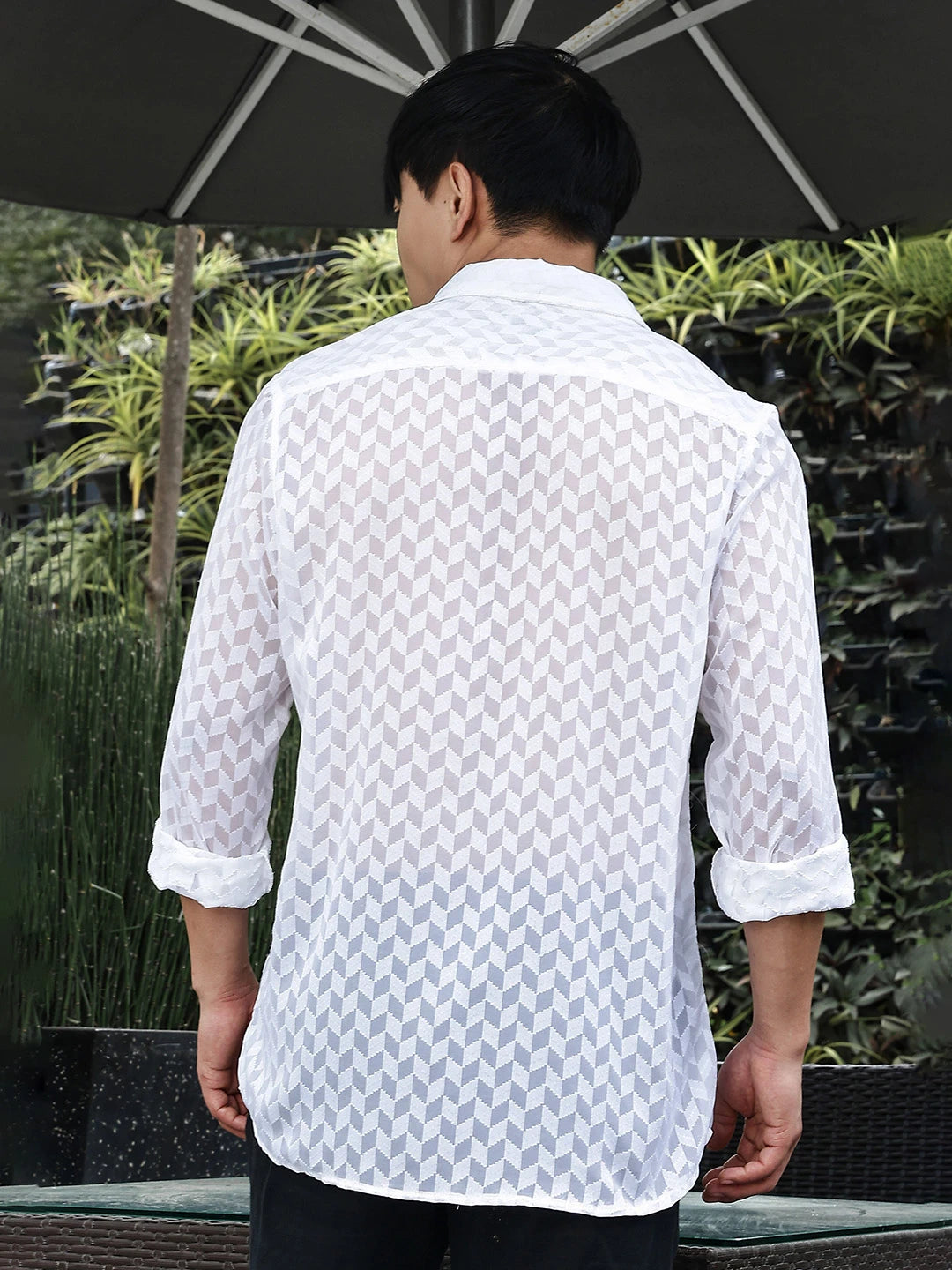 House Of Koala White Classic Semi Sheer Georgette Relaxed Fit Shirt