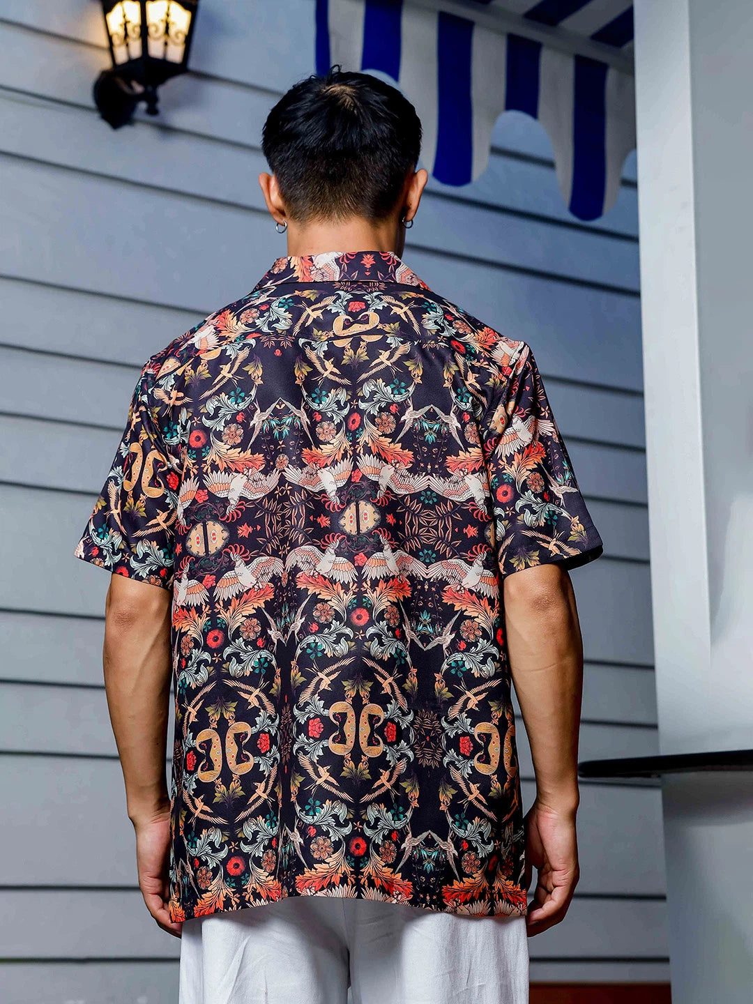 House Of Koala Black Relaxed Fit Floral Printed Cuban Collar Resort Shirt