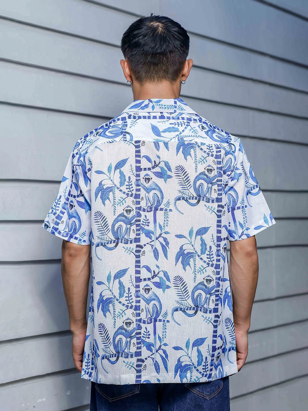 House Of Koala Abstract Tropical Print Cuban White Collar Oversized Resort Shirt