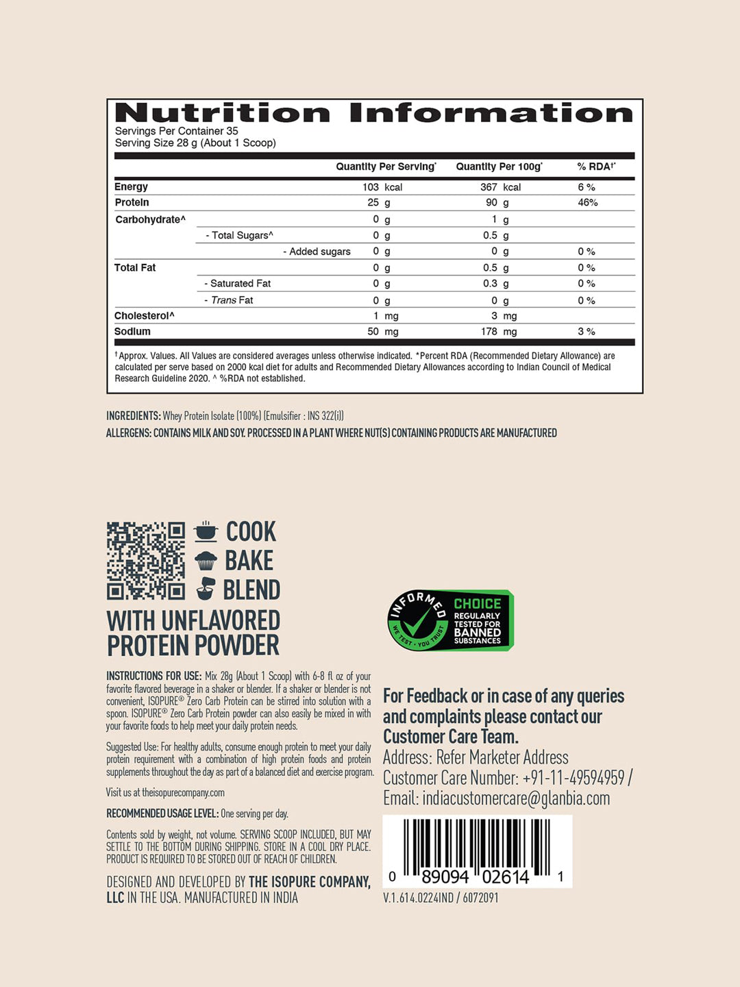 Isopure Zero Carb Whey Protein Isolate Unflavoured Powder (1 kg)