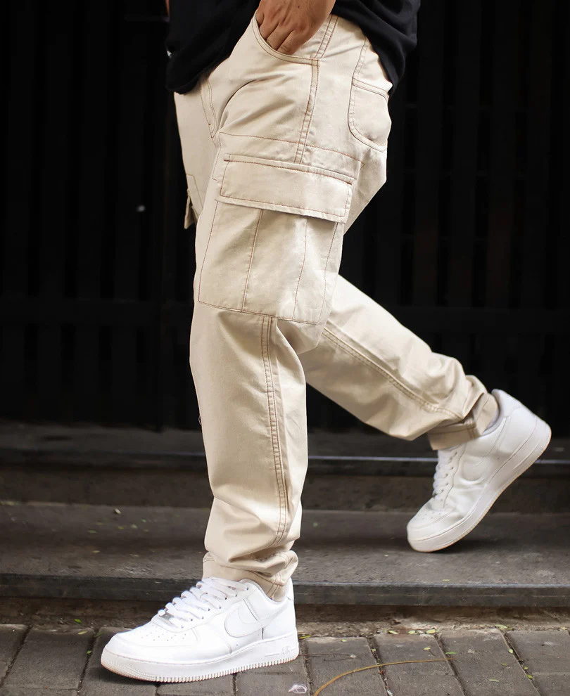 Powerlook Cream Regular Fit Pocket Cargo Pant