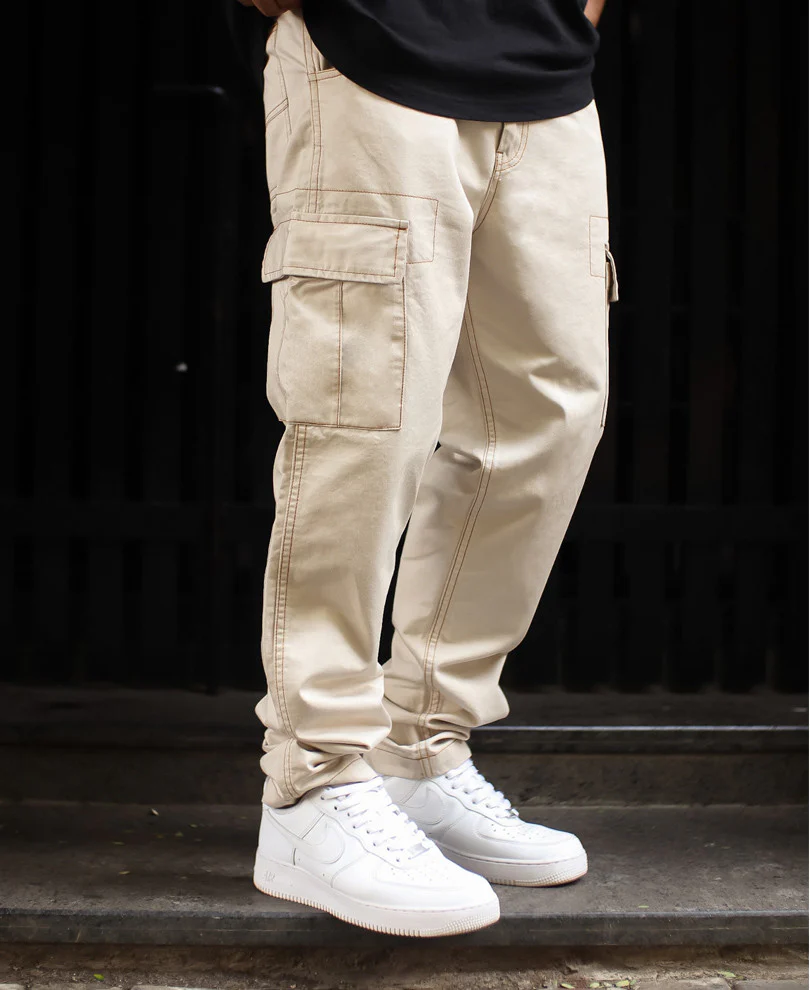 Powerlook Cream Regular Fit Pocket Cargo Pant