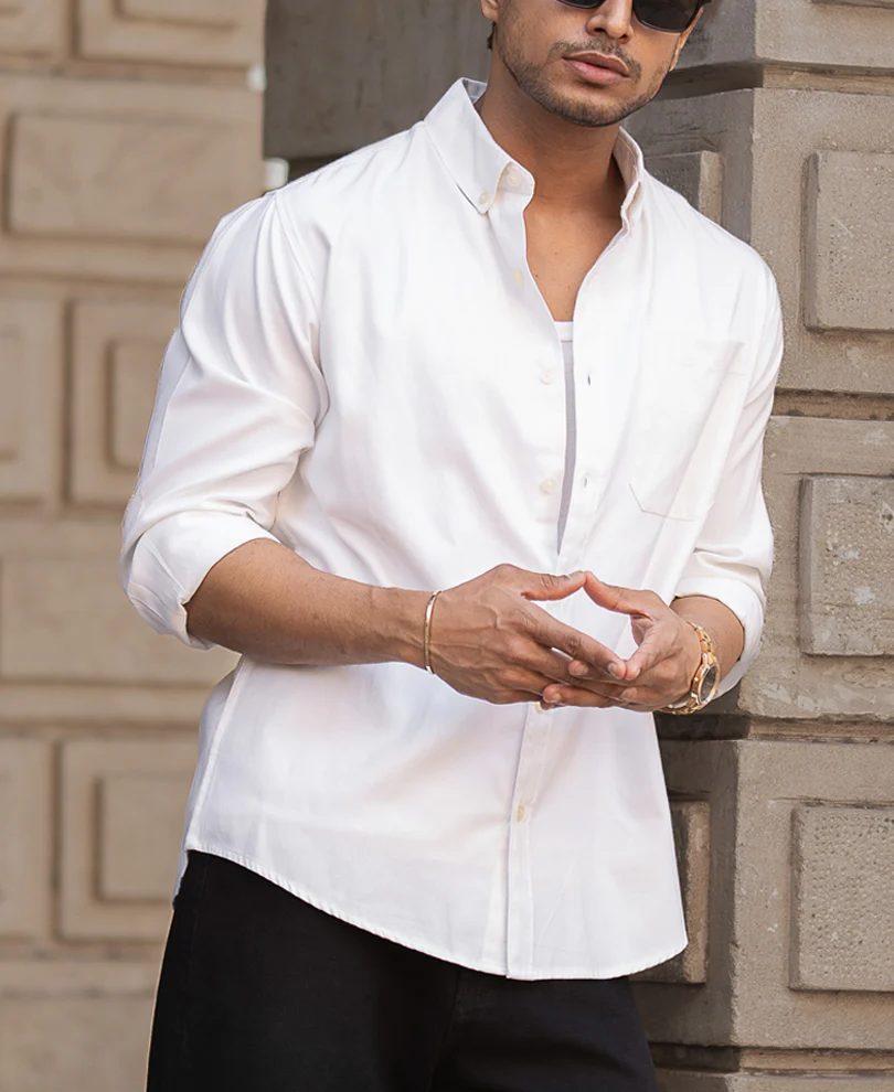 Powerlook White Oxford Shirt  Cotton