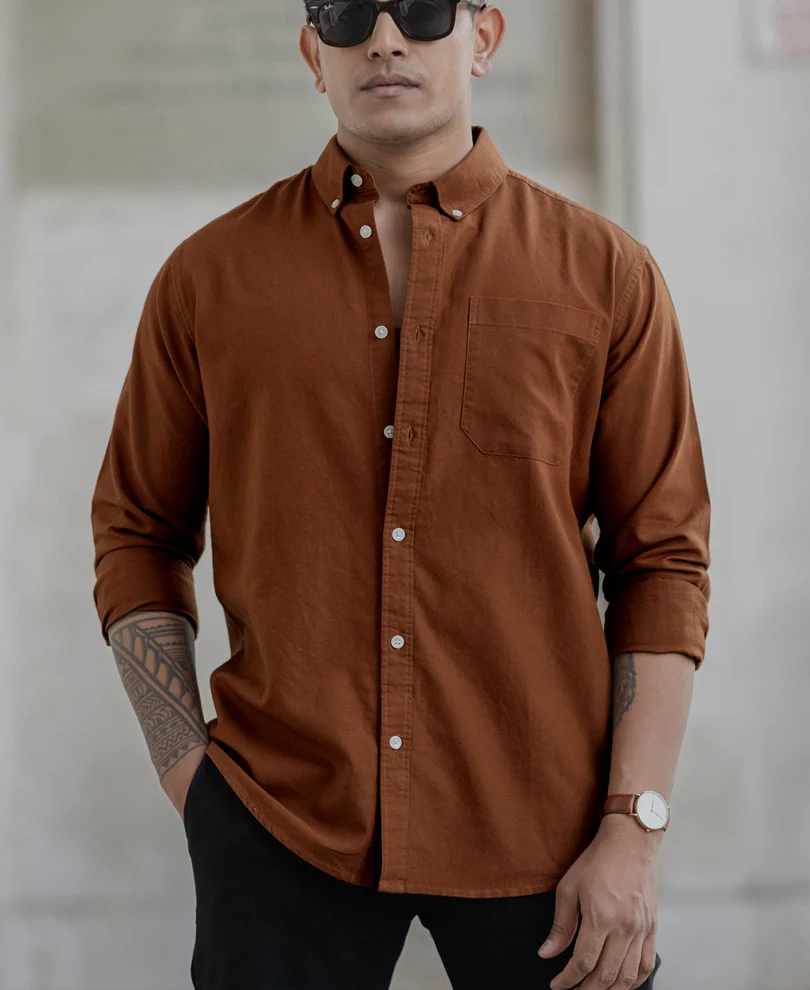 Powerlook Tan Oxford Shirt  Cotton