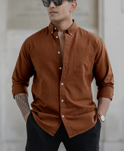 Powerlook Tan Oxford Shirt  Cotton