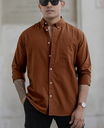 Powerlook Tan Oxford Shirt  Cotton