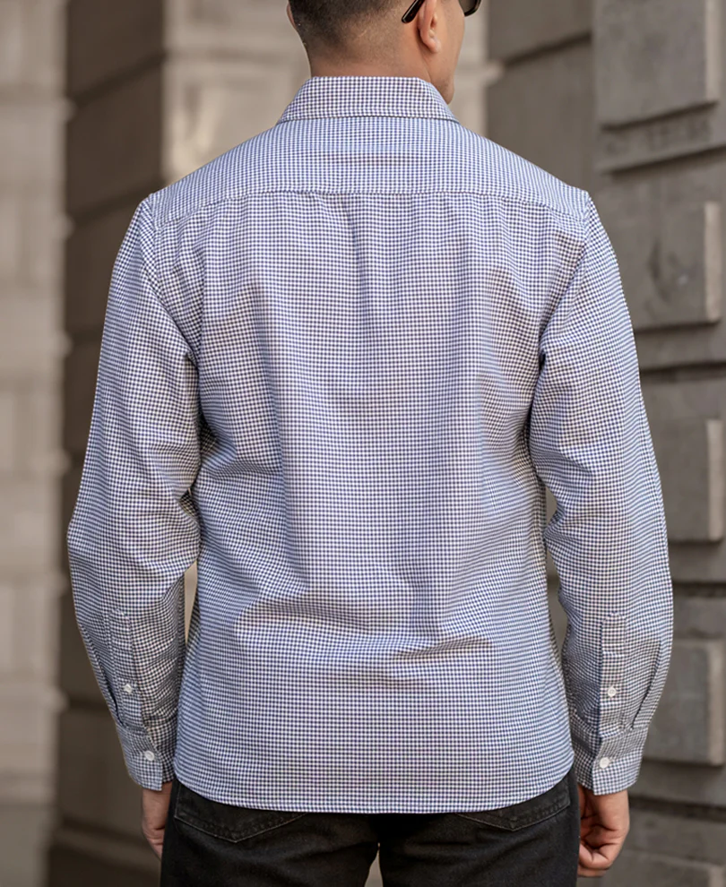 Powerlook Navy Micro Check Lightweight Shirt  Cotton