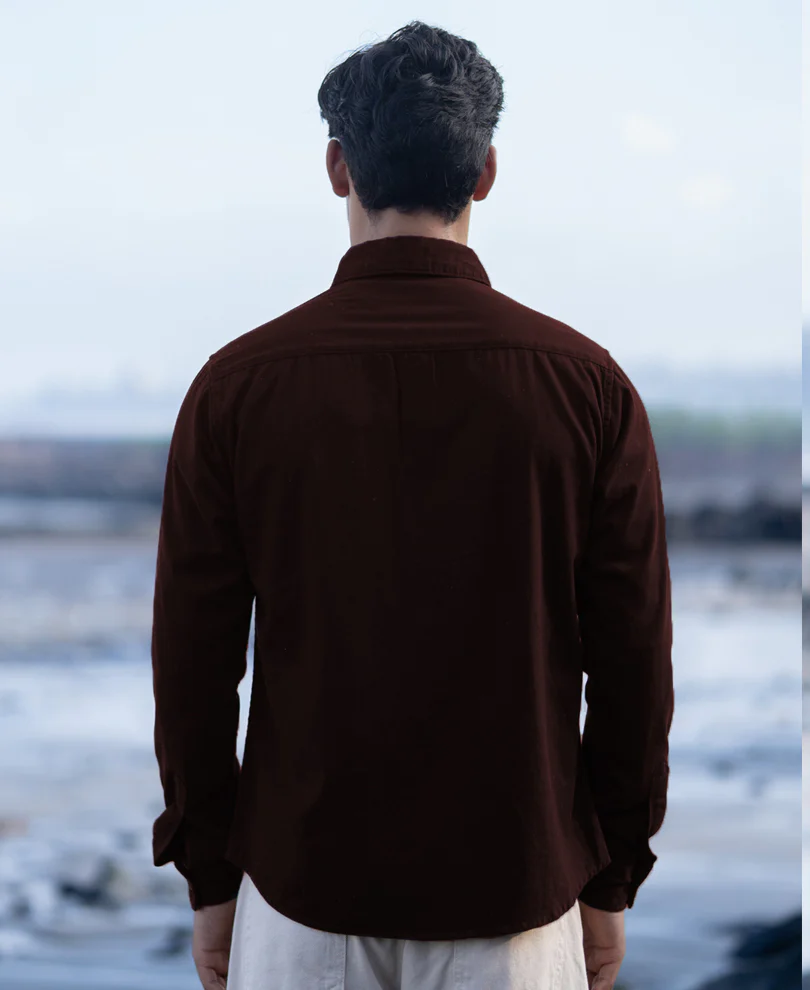 Powerlook Wine Structured Overshirt With Pockets  Cotton