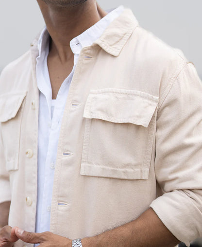 Powerlook Beige Denim Overshirt  Cotton