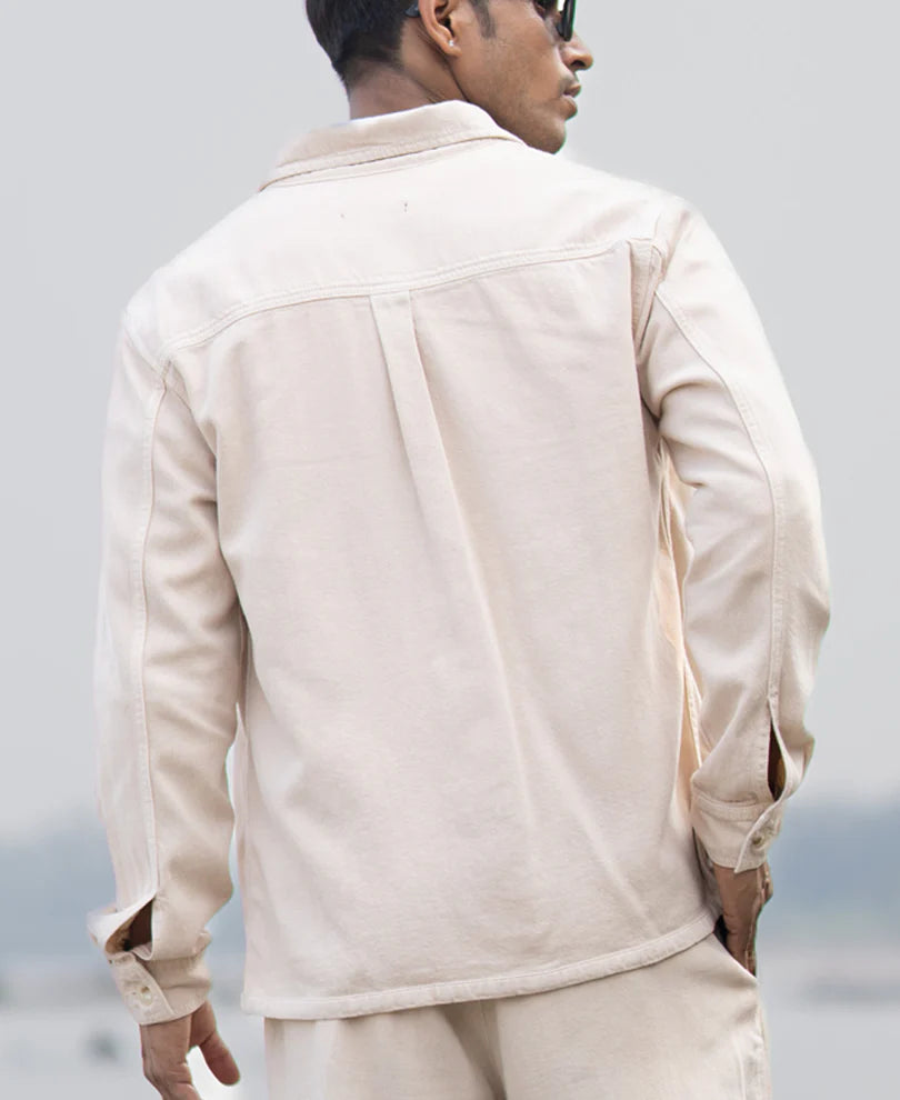 Powerlook Beige Denim Overshirt  Cotton