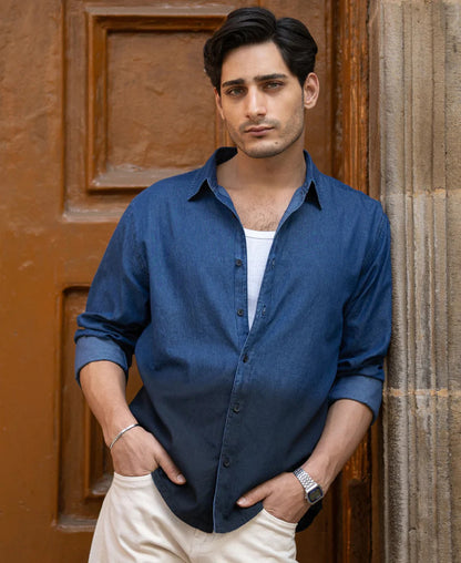 Powerlook Indigo Ombre Lightweight Shirt  Cotton
