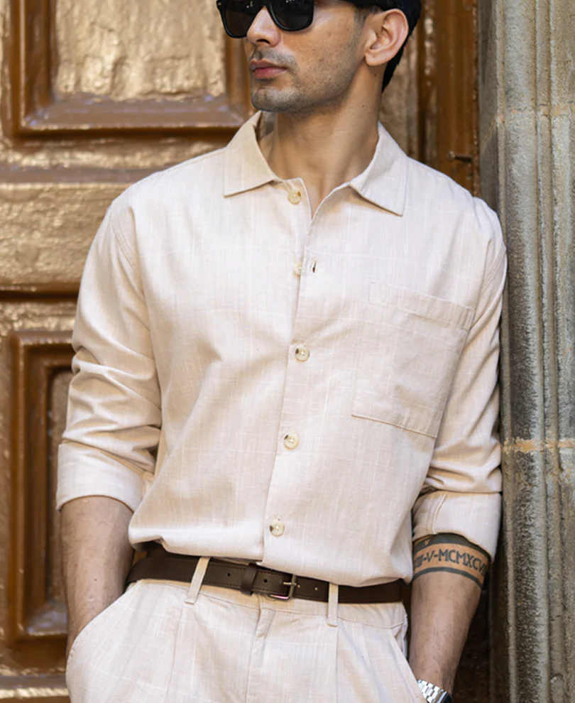 Powerlook Beige Linen Lightweight Co-Ord Set