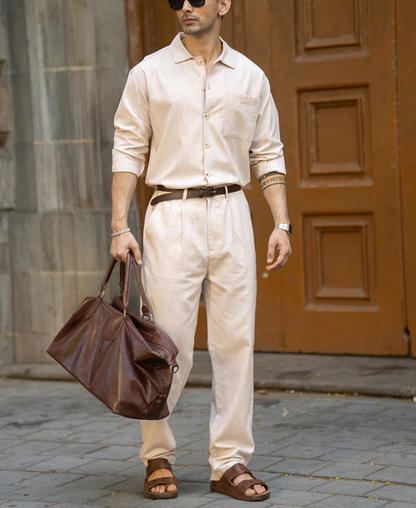 Powerlook Beige Linen Lightweight Co-Ord Set