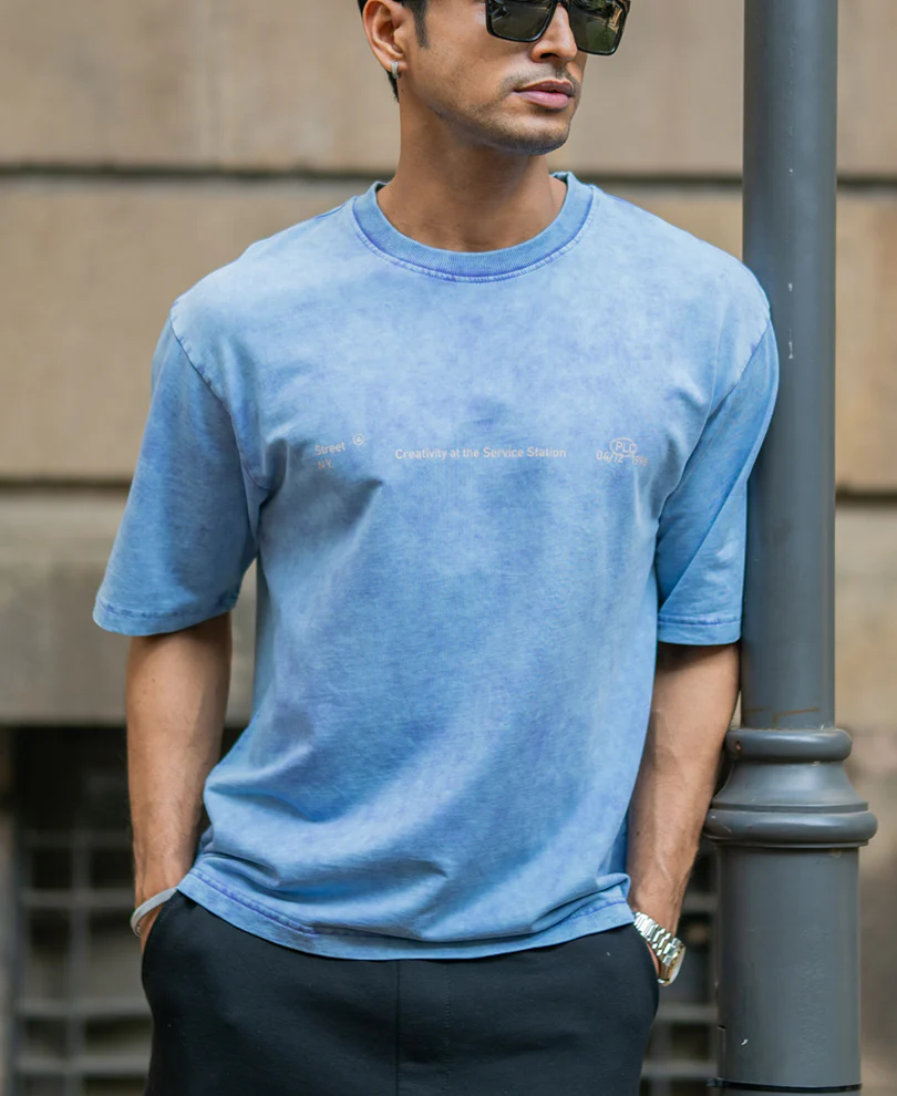 Powerlook Purple Washed Graphic Half Sleeves T-Shirt  Cotton