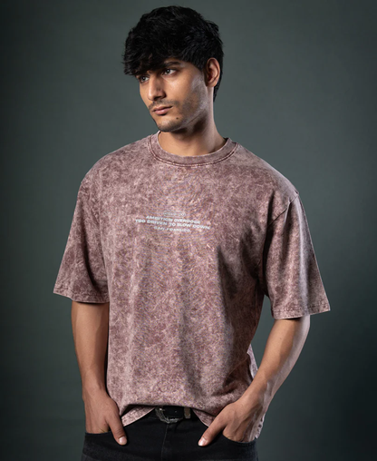 Powerlook Brown Washed Graphic T-Shirt  Cotton