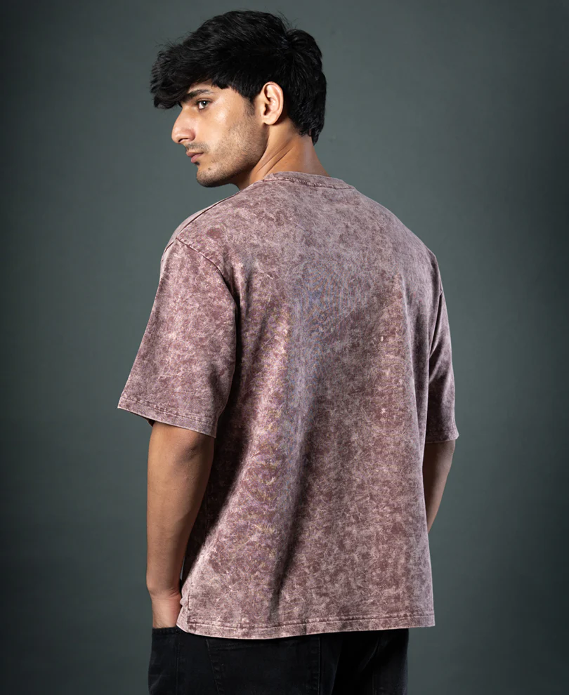 Powerlook Brown Washed Graphic T-Shirt  Cotton