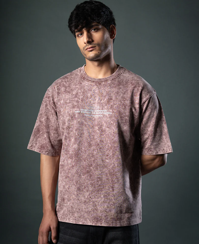 Powerlook Brown Washed Graphic T-Shirt  Cotton