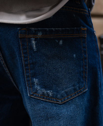 Powerlook Dark Blue Distressed Baggy Fit Jeans