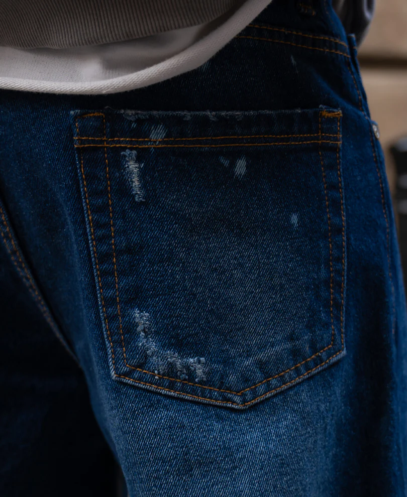 Powerlook Dark Blue Distressed Baggy Fit Jeans