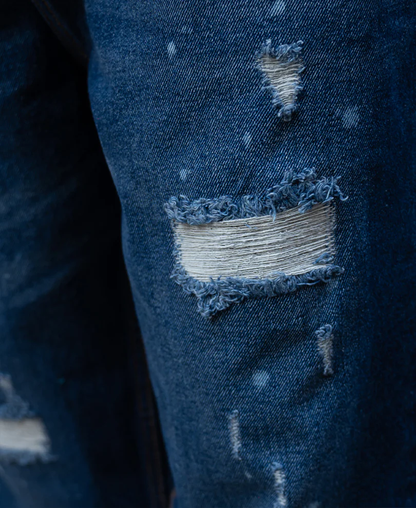 Powerlook Dark Blue Distressed Baggy Fit Jeans