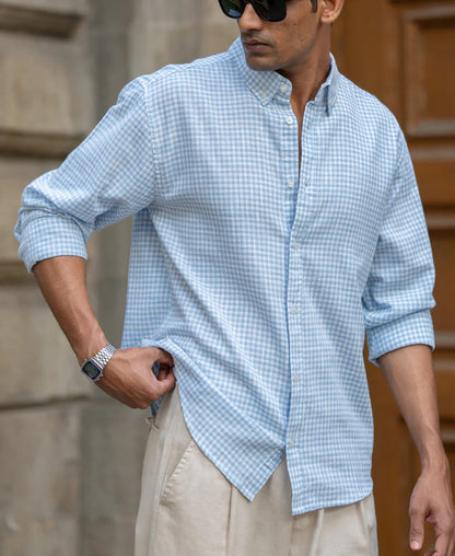 Powerlook Light Blue Micro Checks Shirt