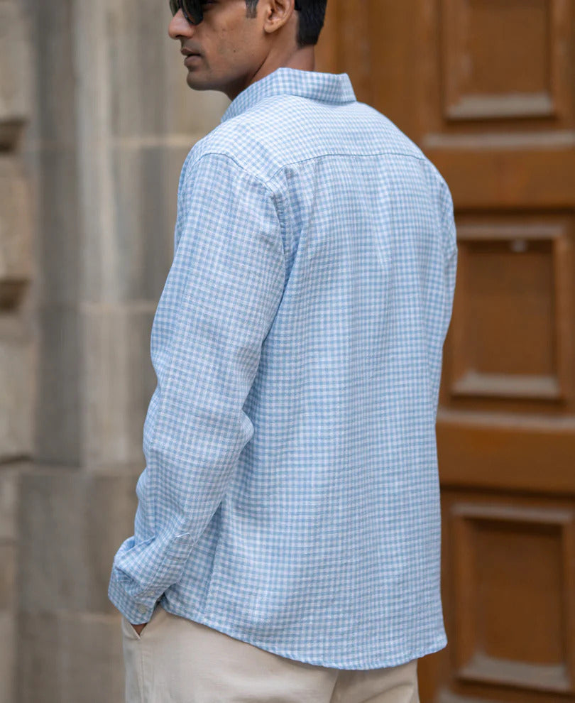 Powerlook Light Blue Micro Checks Shirt