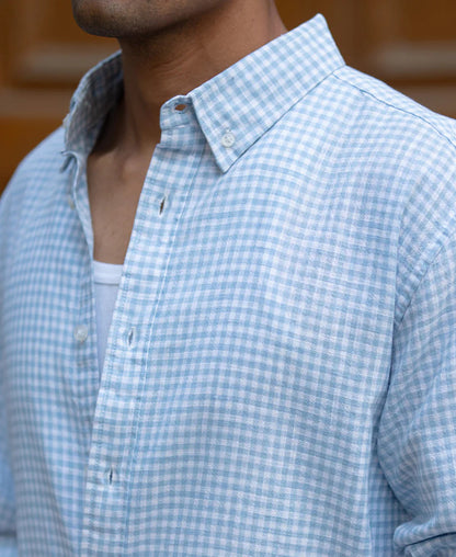 Powerlook Light Blue Micro Checks Shirt