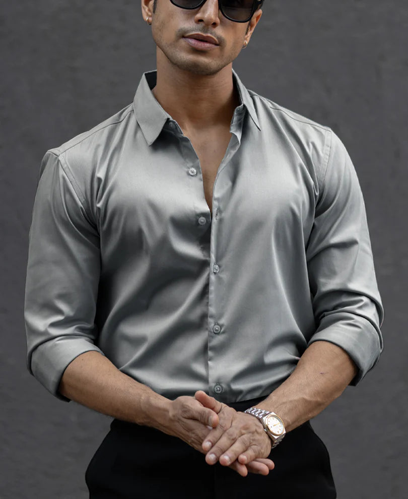 Powerlook Grey Melange Stretch Shirt