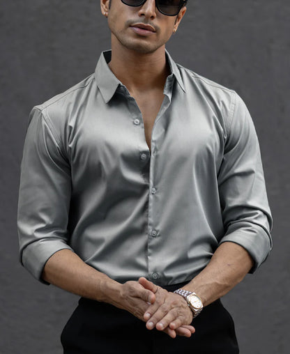 Powerlook Grey Melange Stretch Shirt