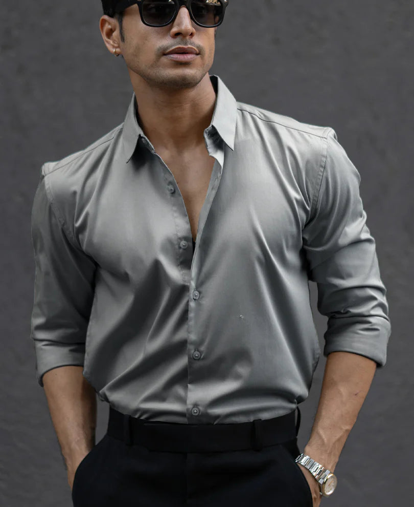 Powerlook Grey Melange Stretch Shirt