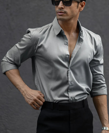 Powerlook Grey Melange Stretch Shirt