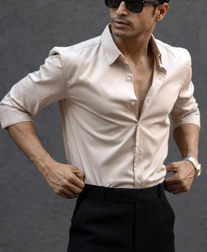 Powerlook Beige Melange Stretch Shirt