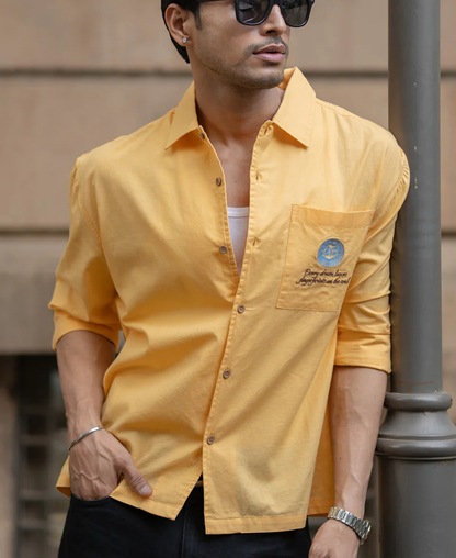 Powerlook Mustard Yellow Embroidered Shirt  Cotton