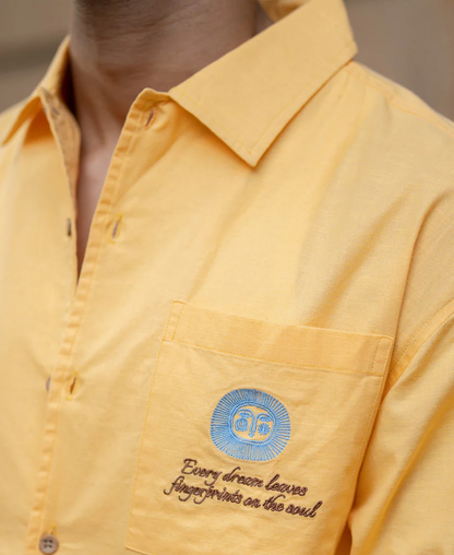 Powerlook Mustard Yellow Embroidered Shirt  Cotton