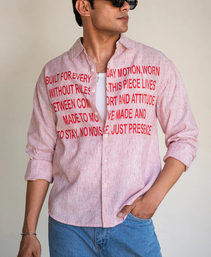 Powerlook Red Pin Stripe Printed Shirt