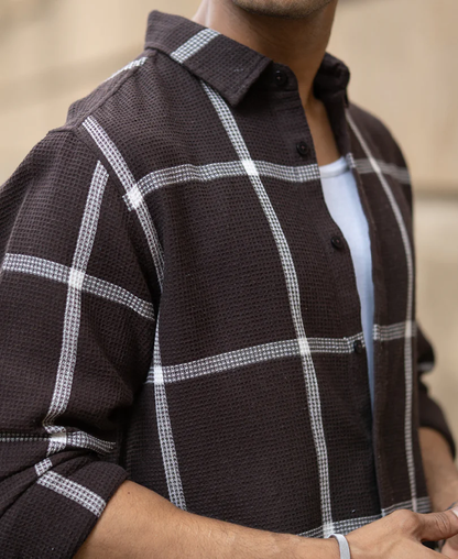 Powerlook Brown Structure Checks Shirt
