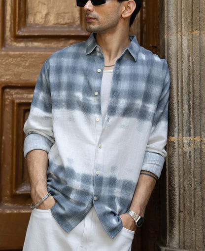 Powerlook Blue Abstract Print Shirt  Cotton