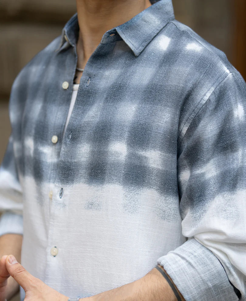 Powerlook Blue Abstract Print Shirt  Cotton